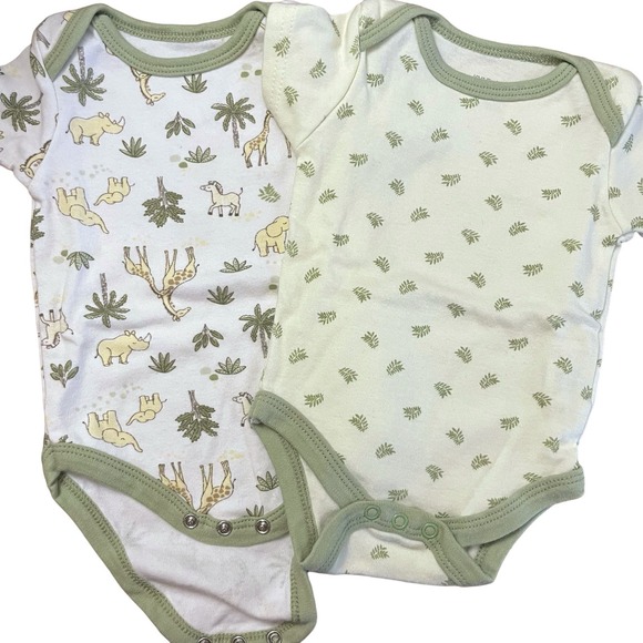 Kyle & Deena New York 2 Piece Set Baby Bodysuit Green Animals Leaves 3-6 Months - Picture 1 of 11